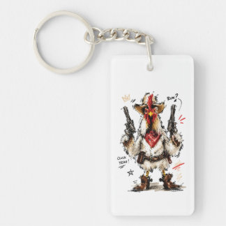 Cluck Yeah! Cowboy Rooster with Pistols Keychain