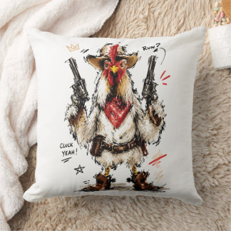 Cluck Yeah! Cowboy Rooster with Pistols Throw Pillow