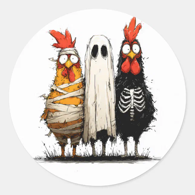 Cluckin’ Creepy Halloween Bash Classic Round Sticker | Zazzle
