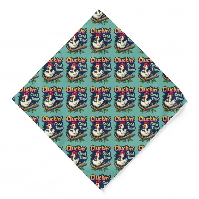 Cluckin' Good Time Funny Chicken Illustration Bandana (Front)
