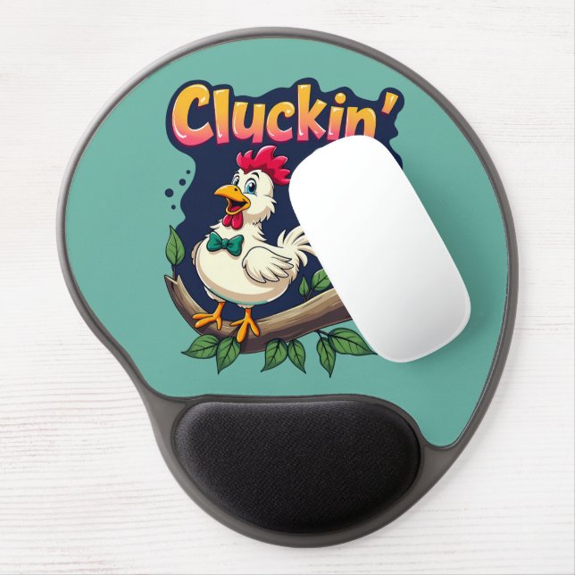 Cluckin' Good Time Funny Chicken Illustration Gel Mouse Pad (Left Side)