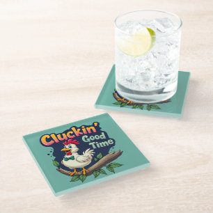 Cluckin' Good Time Funny Chicken Illustration Glass Coaster