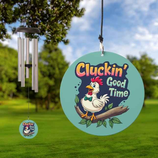 Cluckin' Good Time Funny Chicken Illustration Wind Chime (Outdoor)