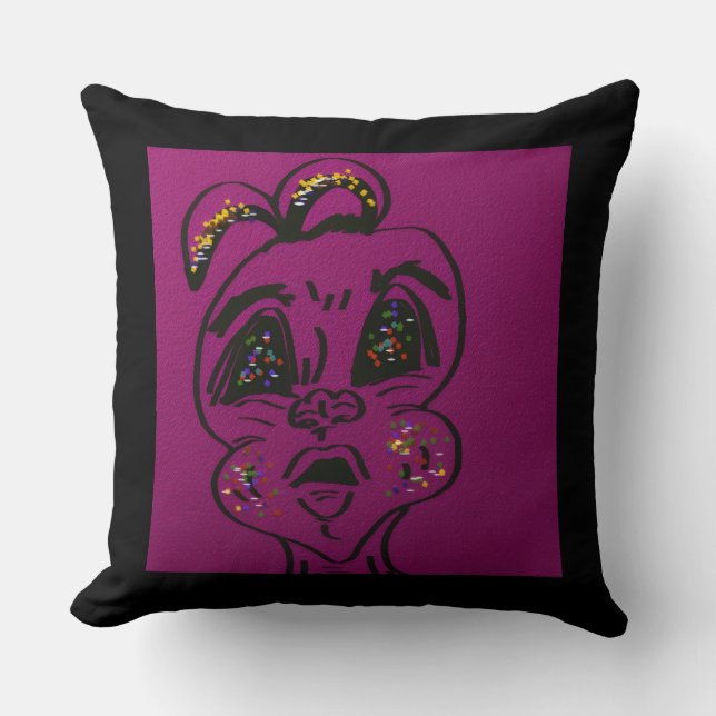 Clueless Bunny Throw Pillow (Front)