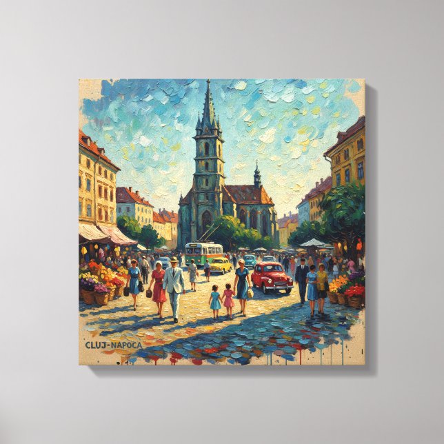 Cluj-Napoca Market Square Canvas Art (Front)