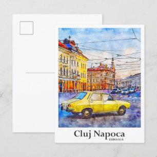 Cluj Napoca Romania Travel Watercolor Hand Drawn Postcard