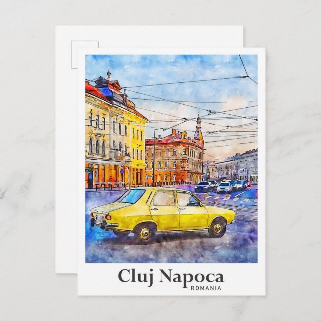 Cluj Napoca Romania Travel Watercolor Hand Drawn Postcard (Front/Back)