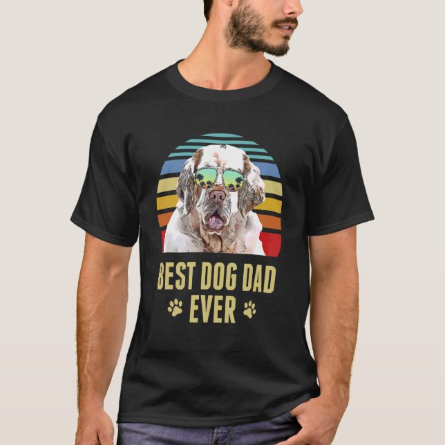 Clumber Spaniel Best Dog Dad Ever Retro Sunset T-Shirt (Front)