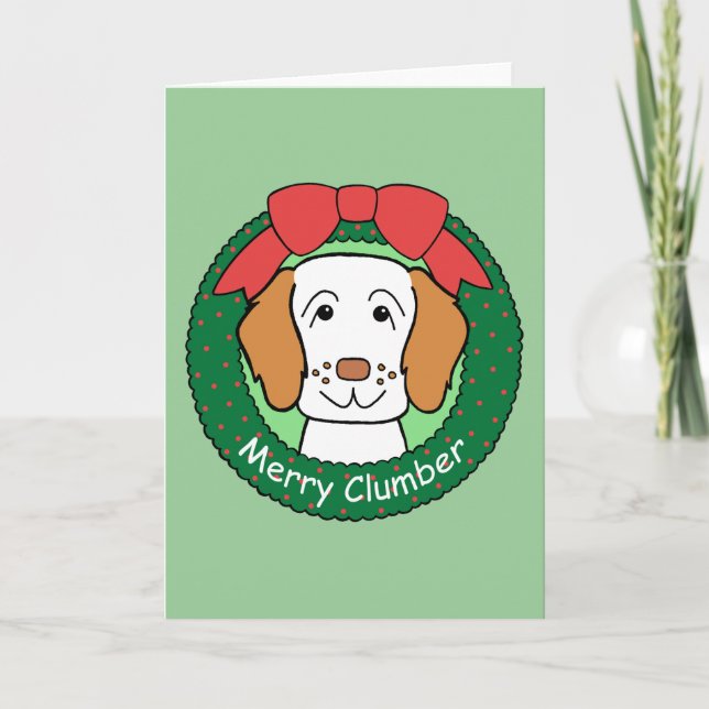 Clumber Spaniel Christmas Holiday Card (Front)