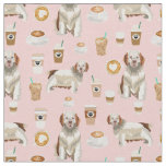Clumber Spaniel coffee lover pink Fabric