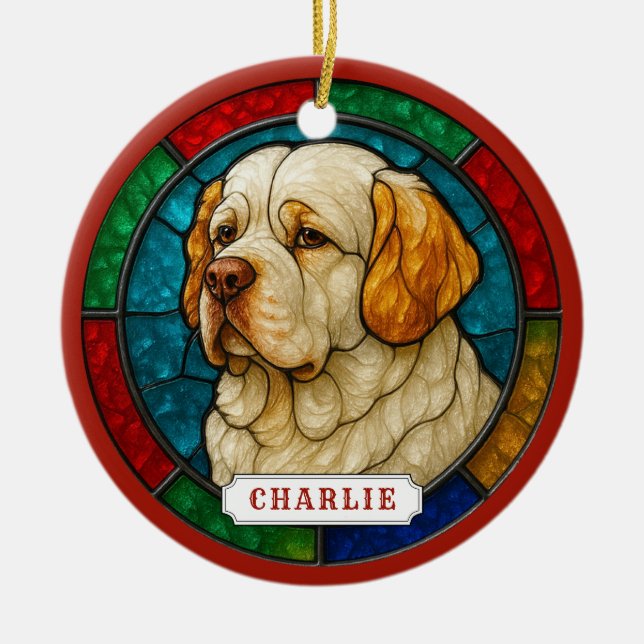 Clumber Spaniel Dog Ceramic Circle Ornament (Front)