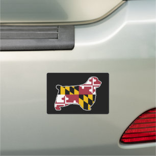 Clumber Spaniel Dog Silhouette with Maryland Flag Car Magnet