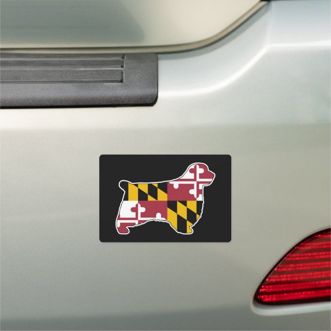 Clumber Spaniel Dog Silhouette with Maryland Flag Car Magnet (In Situ)