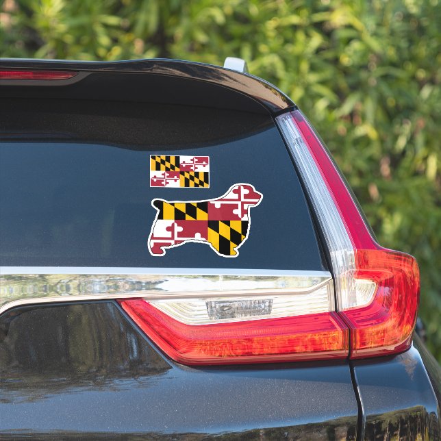 Clumber Spaniel Dog Silhouette with Maryland Flag Sticker (Car Side)