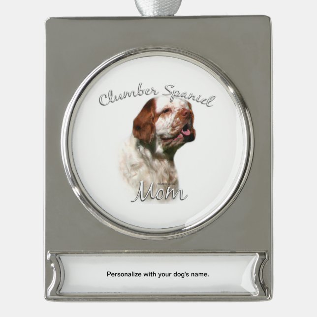 Clumber Spaniel Mom 2 Keychain Silver Plated Banner Ornament (Front)