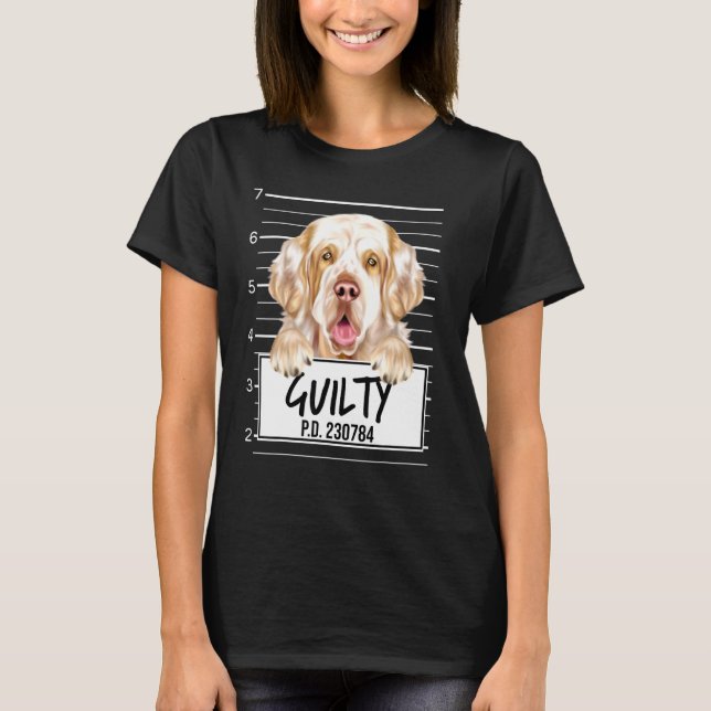 Clumber Spaniel Mugshot Guilty Dog T-Shirt (Front)