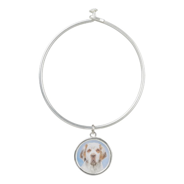 Clumber Spaniel Painting - Cute Original Dog Art Bangle Bracelet (Front)