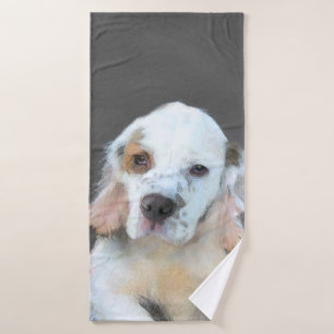 Clumber Spaniel Painting - Cute Original Dog Art Bath Towel Set
