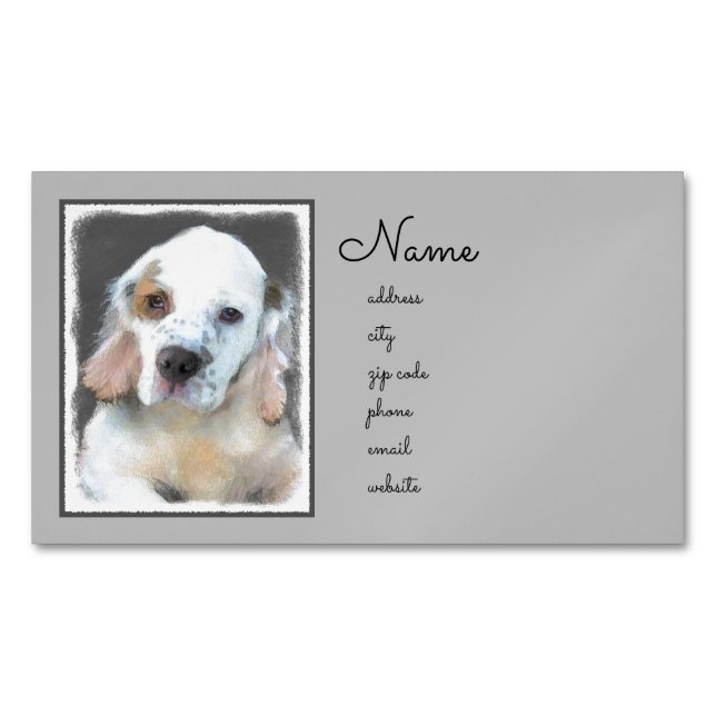 Clumber Spaniel Painting - Cute Original Dog Art Business Card Magnet (Front)