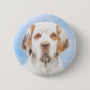 Clumber Spaniel Painting - Cute Original Dog Art Button