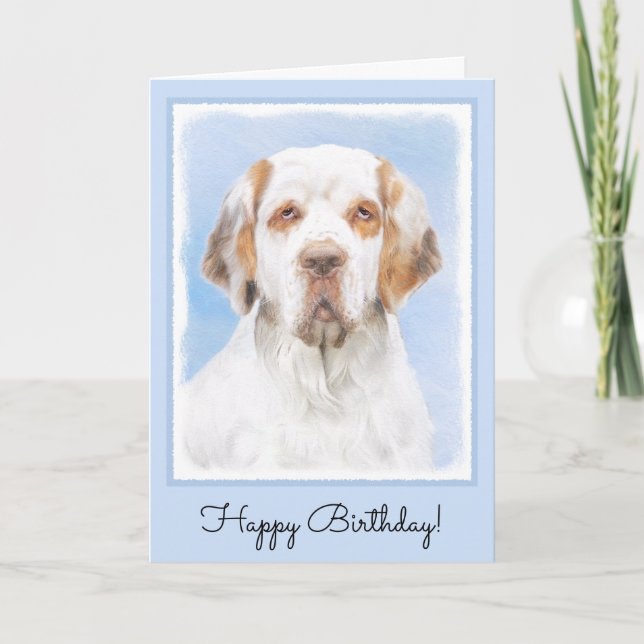 Clumber Spaniel Painting - Cute Original Dog Art Card (Front)