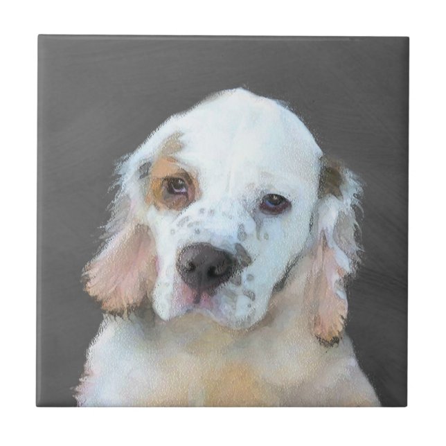 Clumber Spaniel Painting - Cute Original Dog Art Ceramic Tile (Front)