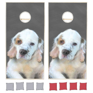 Clumber Spaniel Painting - Cute Original Dog Art Cornhole Set