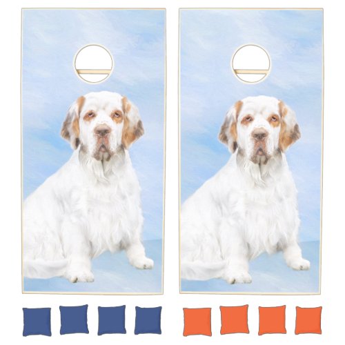 Clumber Spaniel Painting _ Cute Original Dog Art Cornhole Set