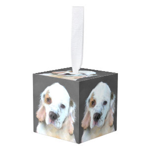 Clumber Spaniel Painting - Cute Original Dog Art Cube Ornament