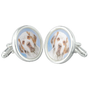 Clumber Spaniel Painting - Cute Original Dog Art Cufflinks