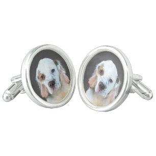 Clumber Spaniel Painting - Cute Original Dog Art Cufflinks