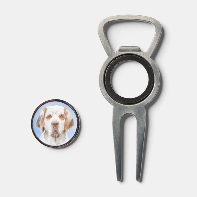 Clumber Spaniel Painting - Cute Original Dog Art Divot Tool (Front (Open))