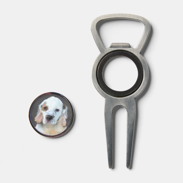 Clumber Spaniel Painting - Cute Original Dog Art Divot Tool (Front (Open))