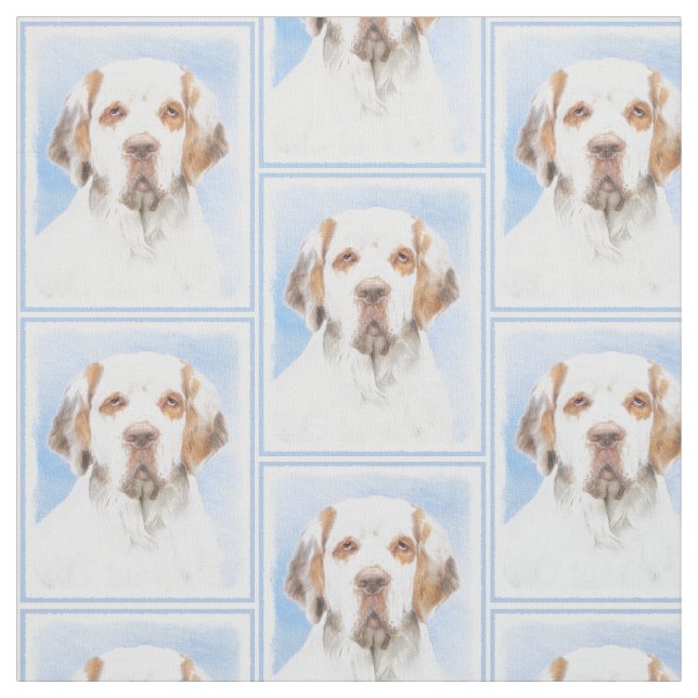 Clumber Spaniel Painting - Cute Original Dog Art Fabric (Swatch)