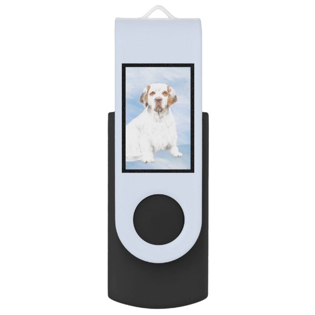 Clumber Spaniel Painting - Cute Original Dog Art Flash Drive (Back (Vertical))