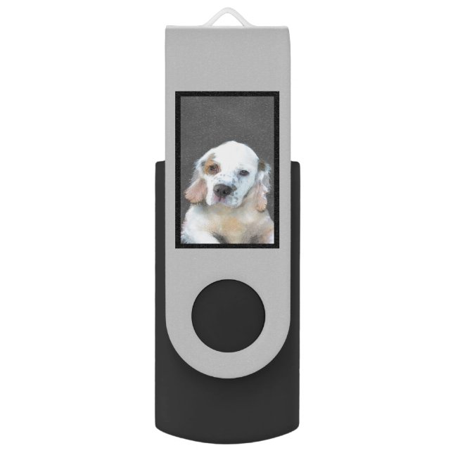 Clumber Spaniel Painting - Cute Original Dog Art Flash Drive (Back (Vertical))