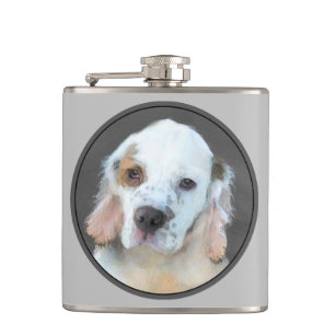 Clumber Spaniel Painting - Cute Original Dog Art Flask