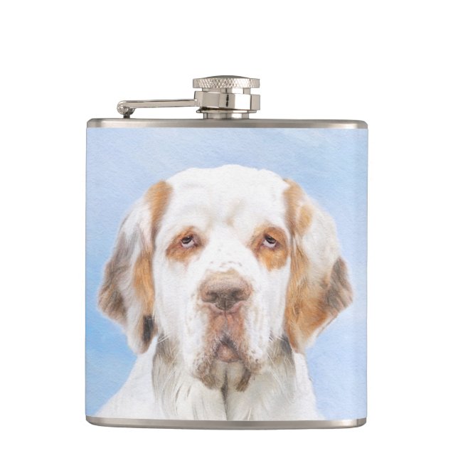 Clumber Spaniel Painting - Cute Original Dog Art Flask (Front)