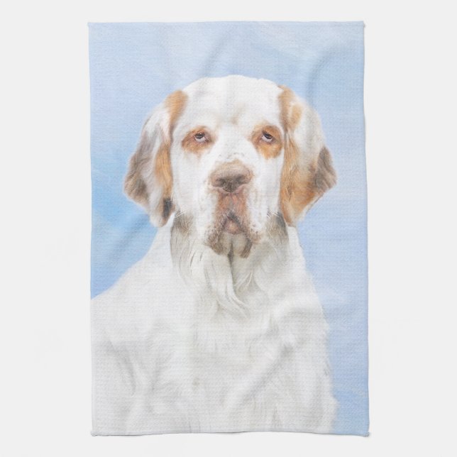 Clumber Spaniel Painting - Cute Original Dog Art Kitchen Towel (Vertical)
