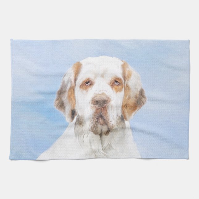 Clumber Spaniel Painting - Cute Original Dog Art Kitchen Towel (Horizontal)