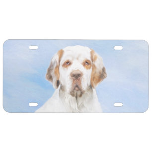 Clumber Spaniel Painting - Cute Original Dog Art License Plate