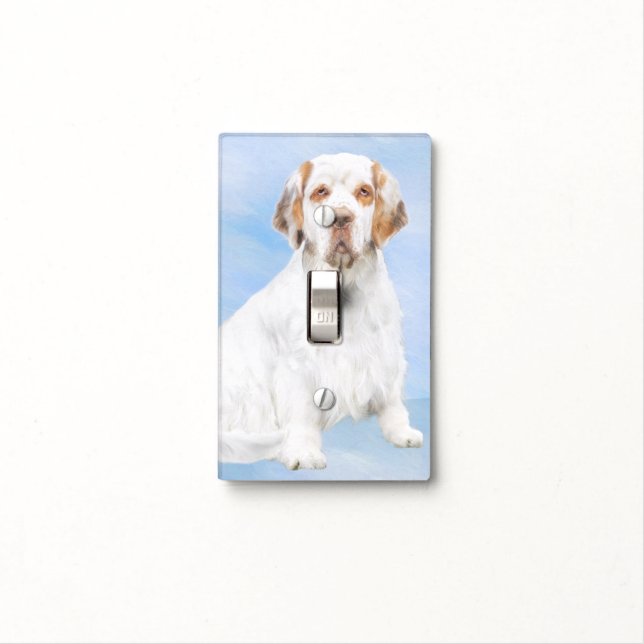 Clumber Spaniel Painting - Cute Original Dog Art Light Switch Cover (In Situ)