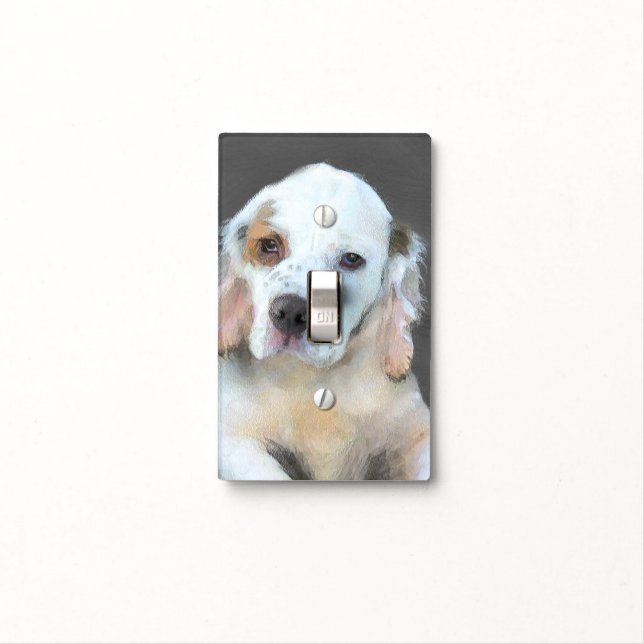 Clumber Spaniel Painting - Cute Original Dog Art Light Switch Cover (In Situ)