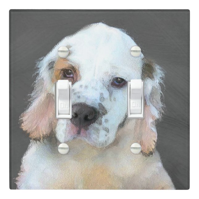 Clumber Spaniel Painting - Cute Original Dog Art Light Switch Cover (In Situ)