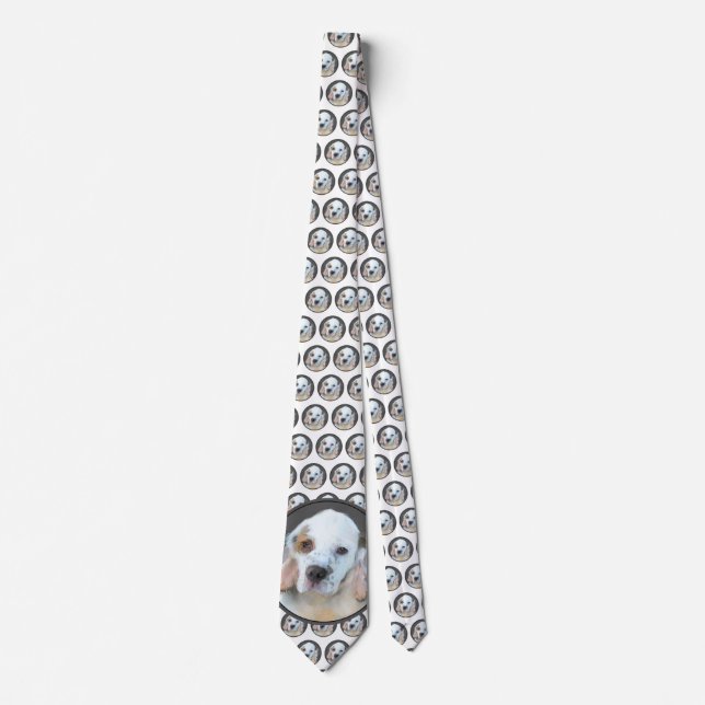 Clumber Spaniel Painting - Cute Original Dog Art Neck Tie (Front)