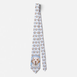 Clumber Spaniel Painting - Cute Original Dog Art Neck Tie