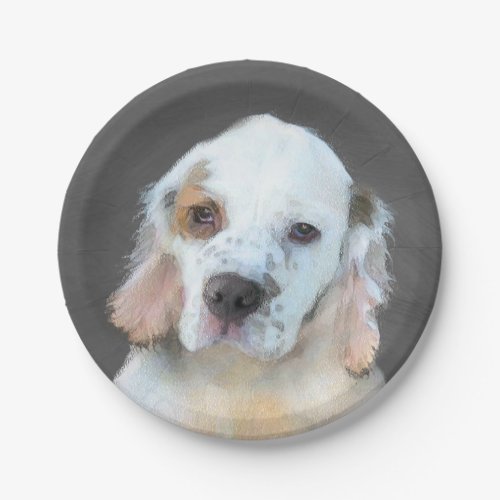 Clumber Spaniel Painting _ Cute Original Dog Art Paper Plates