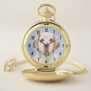 Clumber Spaniel Painting - Cute Original Dog Art Pocket Watch