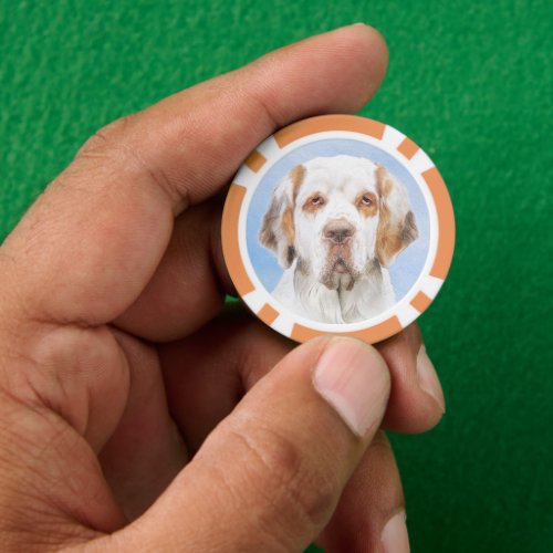 Clumber Spaniel Painting _ Cute Original Dog Art Poker Chips