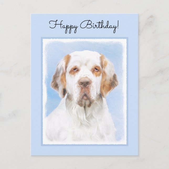 Clumber Spaniel Painting - Cute Original Dog Art Postcard (Front)